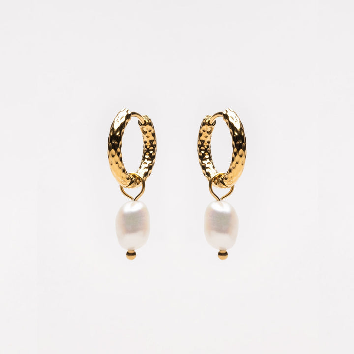 Hammered Pearl Hoop Earrings